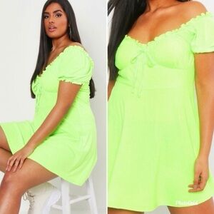 Boohoo Lime Green Ruffled Top